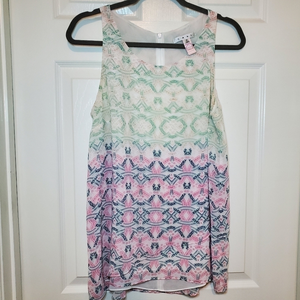 Cabi-Heart of Cabi # 250-Sleeveless Tiered Layered Blouse-Ombre Mosaic-M